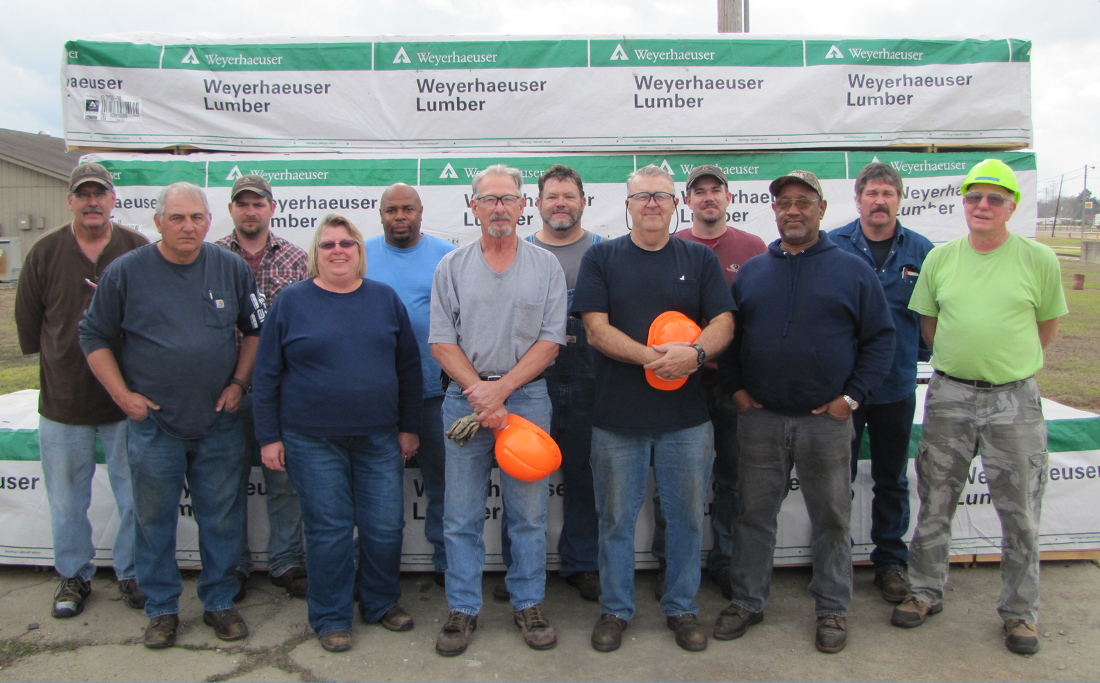 The Shipping team at the Weyerhaeuser Company in Dierks has a safety record of 23 years without a recordable injury. During this time, the team safely shipped 5,468,661 board feet of lumber to their customers. Team members are (Front row): Joe Isham, Cheryl Hughes, Ted Croasdel, Gary Frost, Eddie Williams, Thomas Harris (Back row): James Wray, Justin Cook, Marcus Lacey, Chuck Leathers, Steven Barbre, and Donnie Reid. 