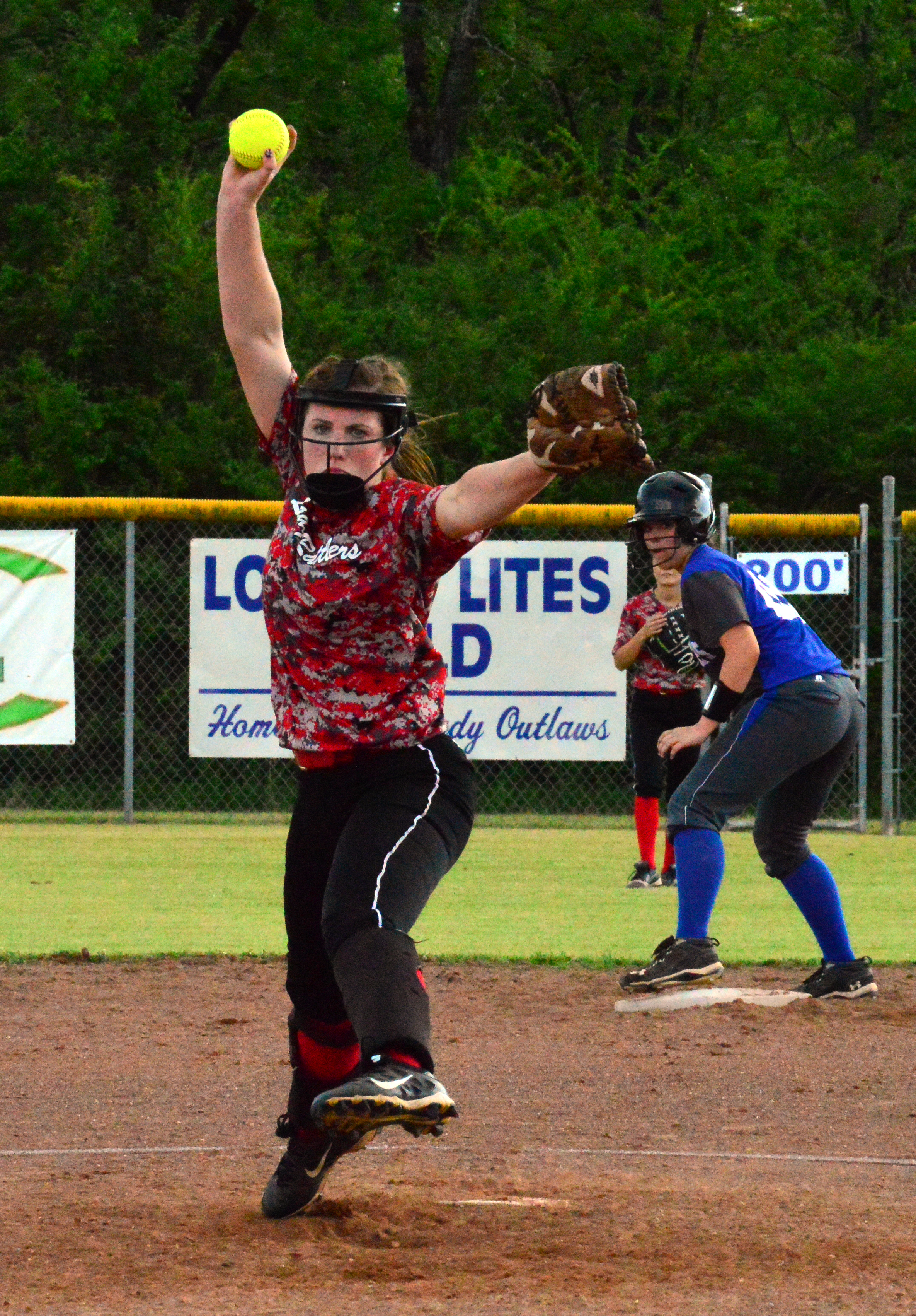 Pitching a Win. Lady Rattler Hannah Cox works from the mound Friday at Dierks.