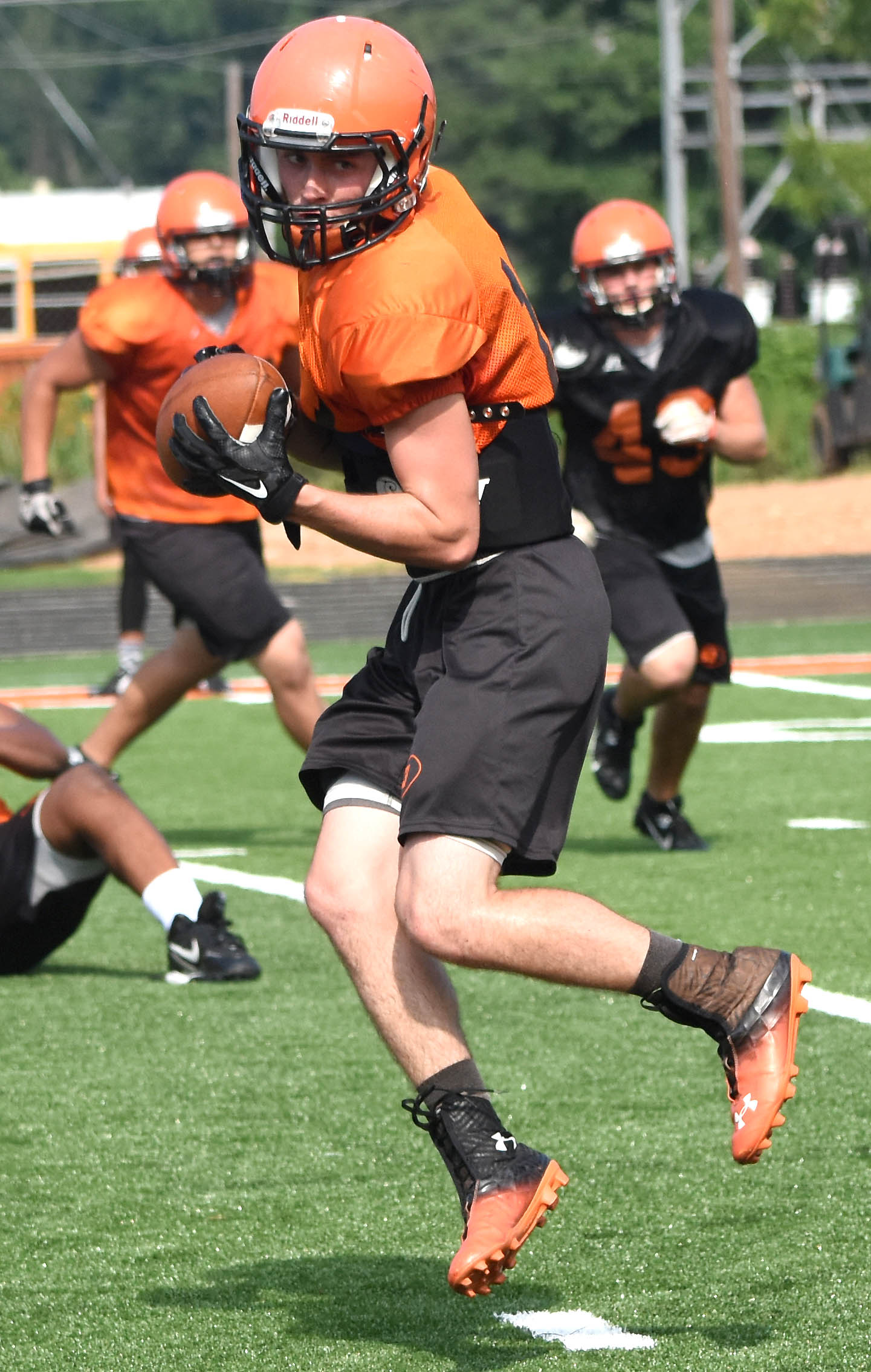 Ty Brown hauls in a pass during Saturday morning's scrimmage.