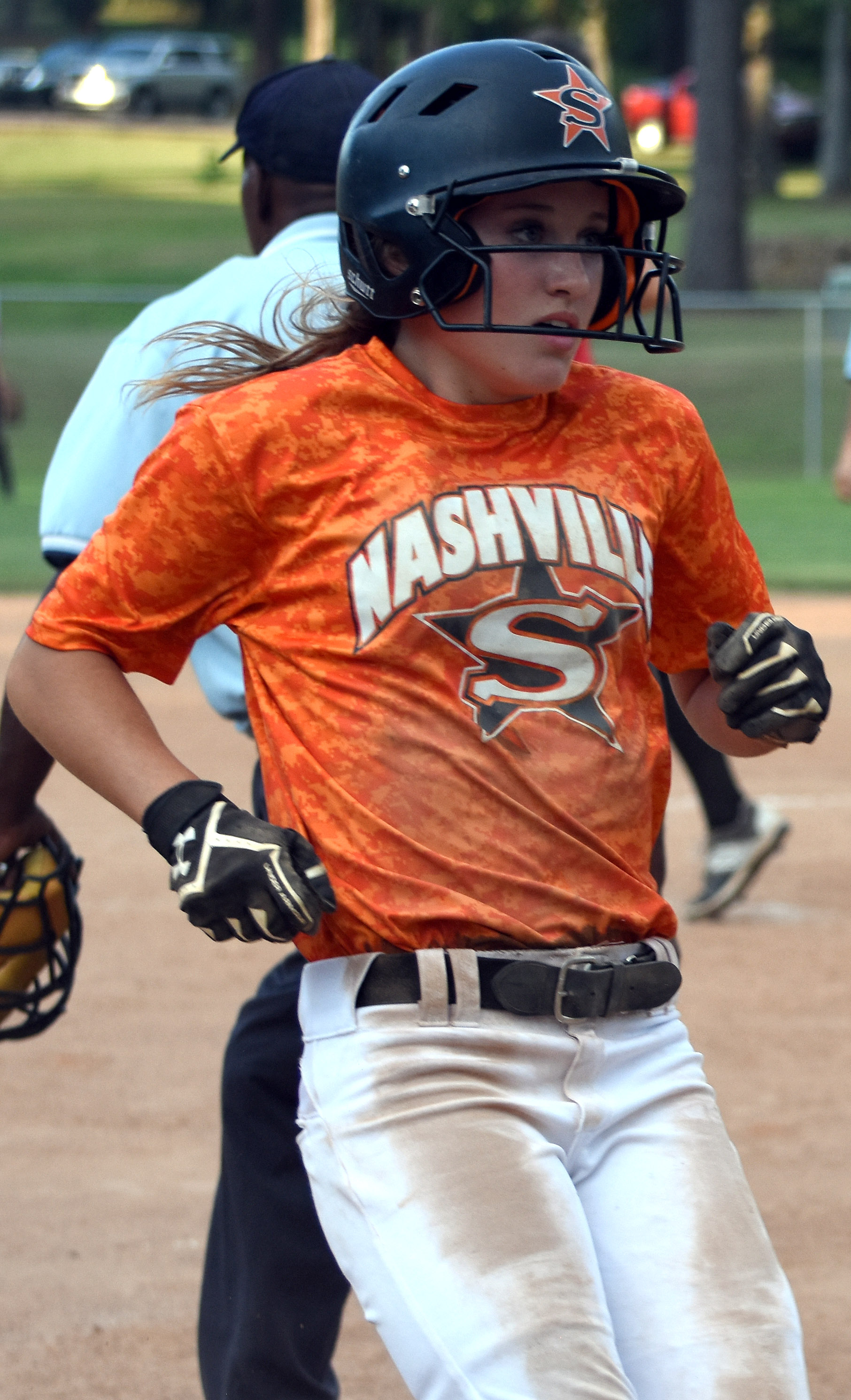 Julianne Futrell crosses home plate to put up a run for Nashville during fall ball Sept. 13 at the Nashville City Park. The final night of fall ball will be Sept. 27.