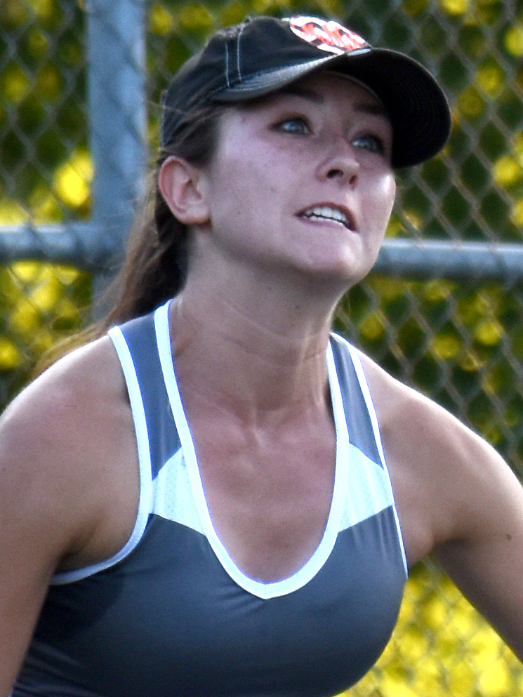 McKenzie Morphew follows the play against Malvern Aug. 23. Nashville went 4-0 against the Lady Leopards in doubles.