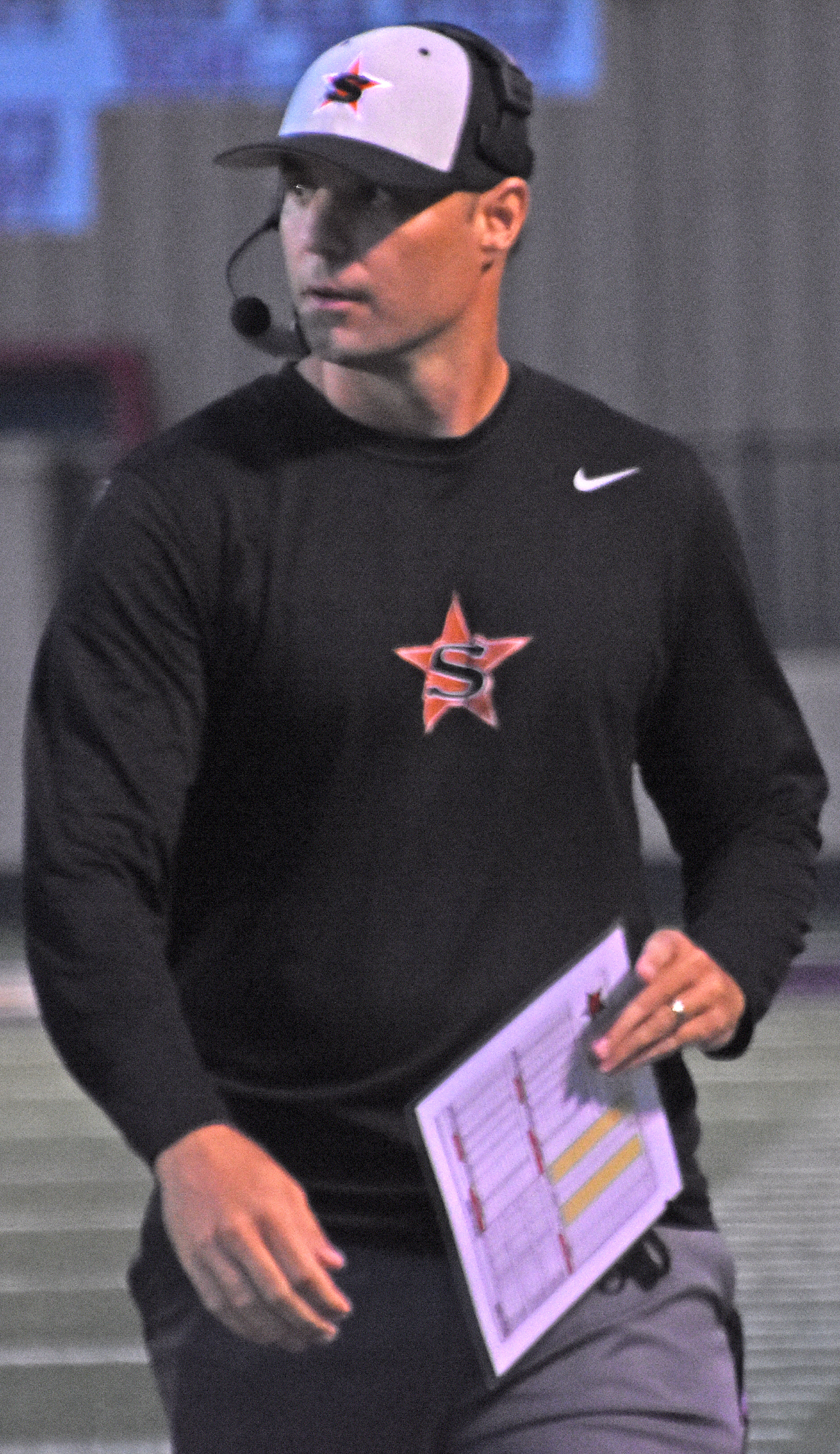 Coach Mike Volarvich watches the Scrappers in action Friday night at Fountain Lake. Volarvich said the Scrappers overcame some early adversity and came away with ‘a good victory.’ Nashville’s next opponent will be Joe T. Robinson Friday night.