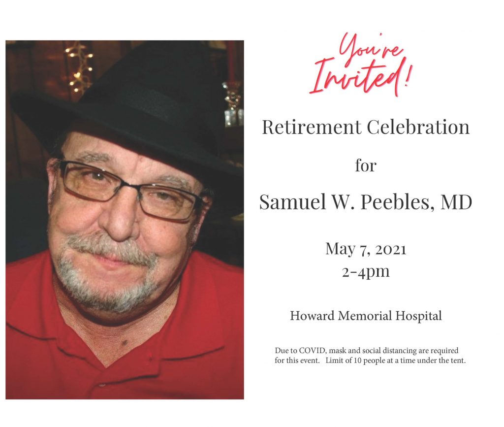 HMH to host retirement ceremony for Dr. Peebles May 7 Southwest