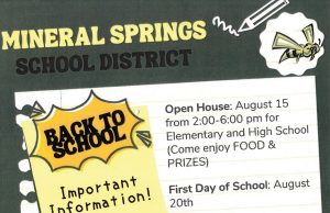 Mineral Springs Opens House Aug. 15; school kicks off Aug. 20